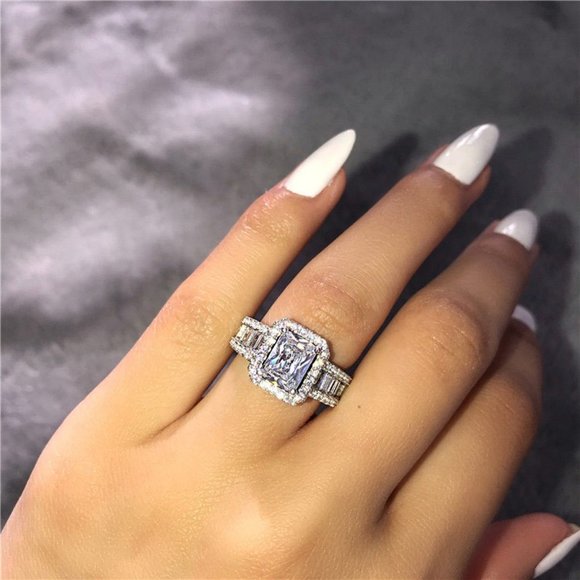 💞 Trendy Radiant Cut Dazzling Zircon Rectangle Rings for Women, PD164 - Picture 6 of 9